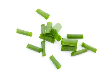 Chopped green onion on white background