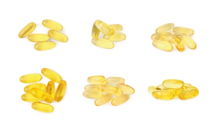 Image of Collage of vitamin pills isolated on white