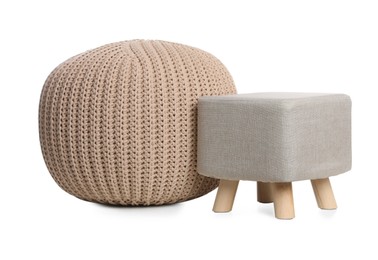 Photo of Stylish pouf and ottoman on white background. Home design