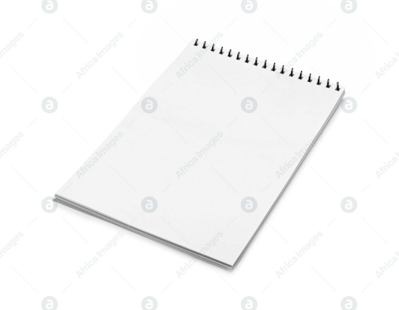 Photo of One notebook with blank pages isolated on white
