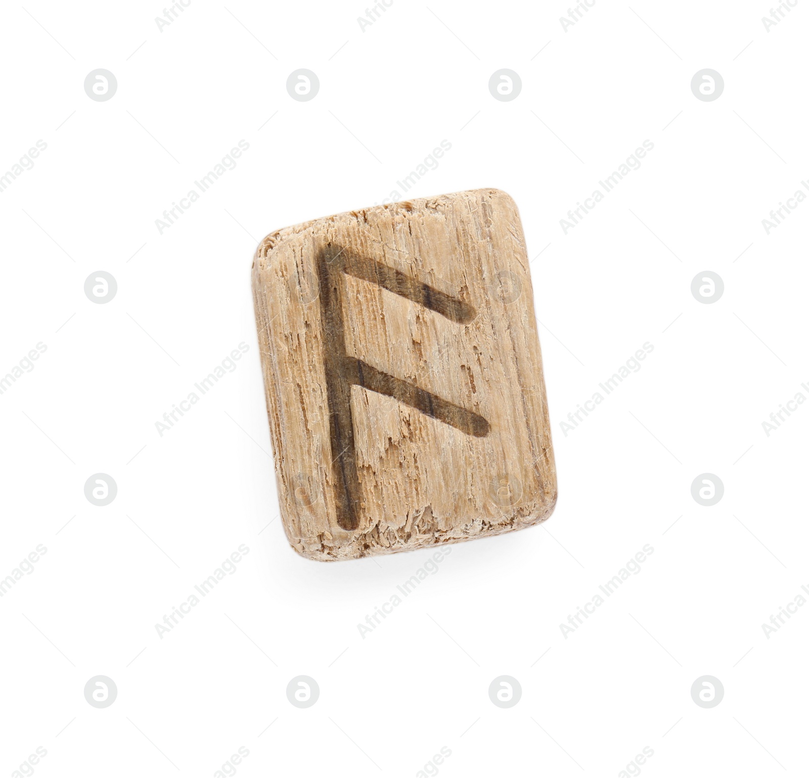 Photo of Wooden rune Ansuz isolated on white, top view