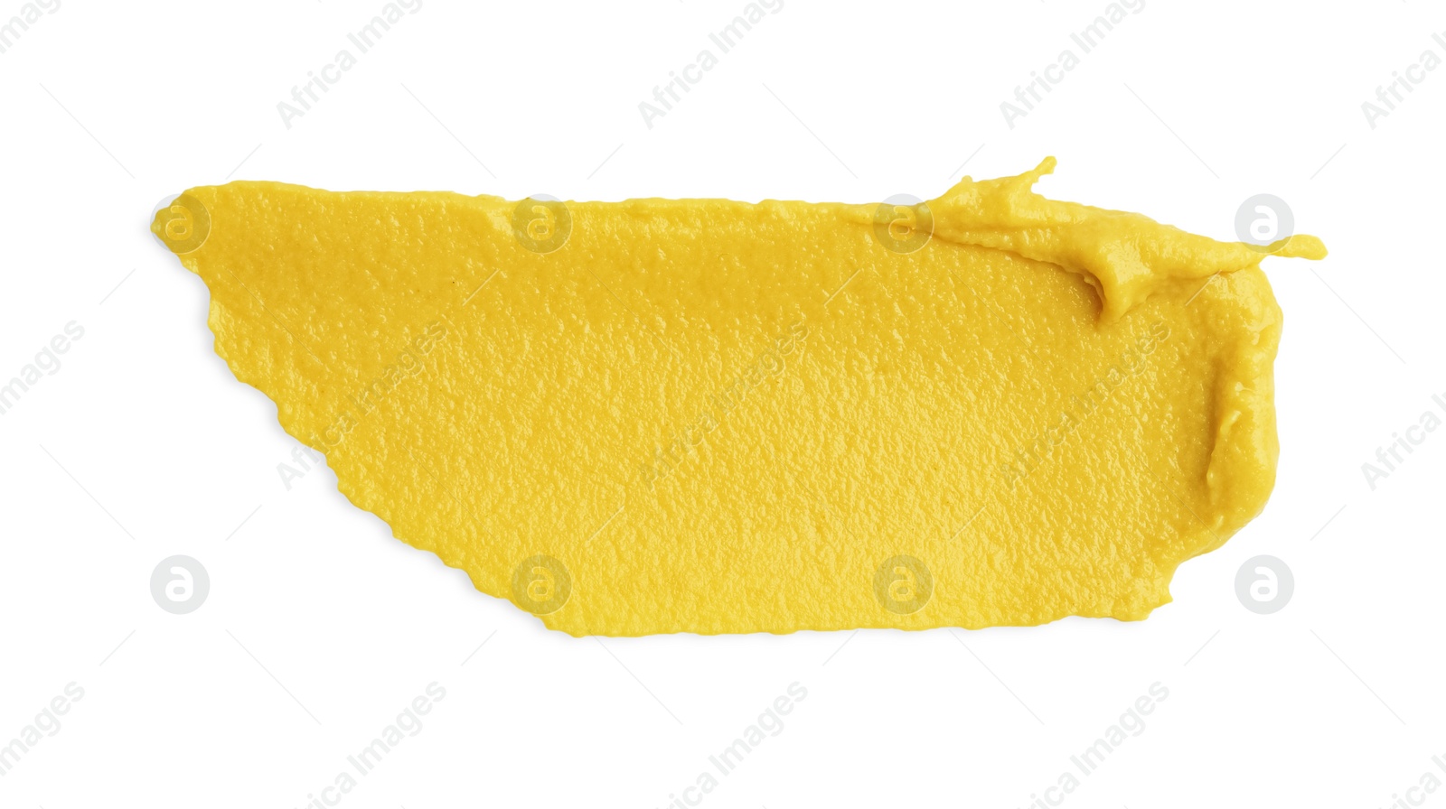 Photo of Tasty mustard isolated on white, top view. Spicy sauce