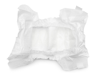 Photo of Baby diaper isolated on white, top view