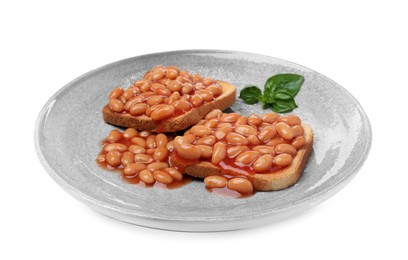 Photo of Toasts with delicious canned beans isolated on white