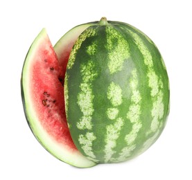 Photo of Cut delicious ripe watermelon on white background