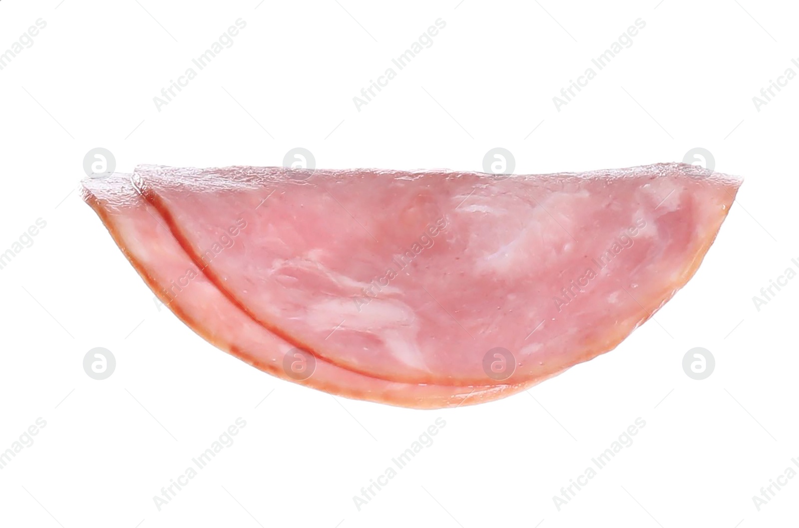 Photo of Tasty ham slices isolated on white. Sandwich ingredient