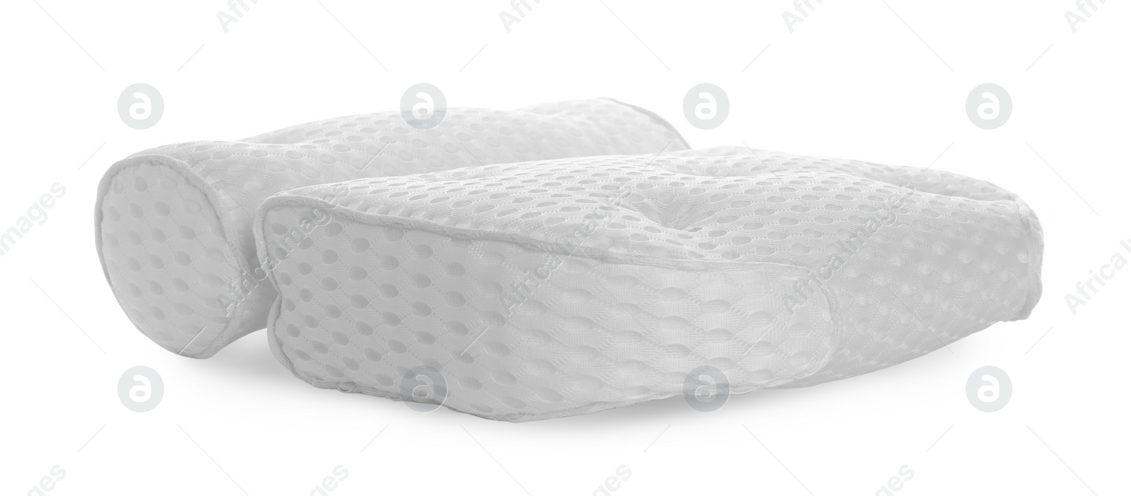 Photo of New soft bath pillow isolated on white