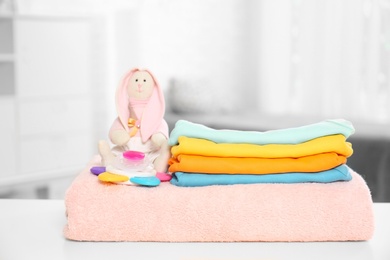 Baby accessories on table in nursery room