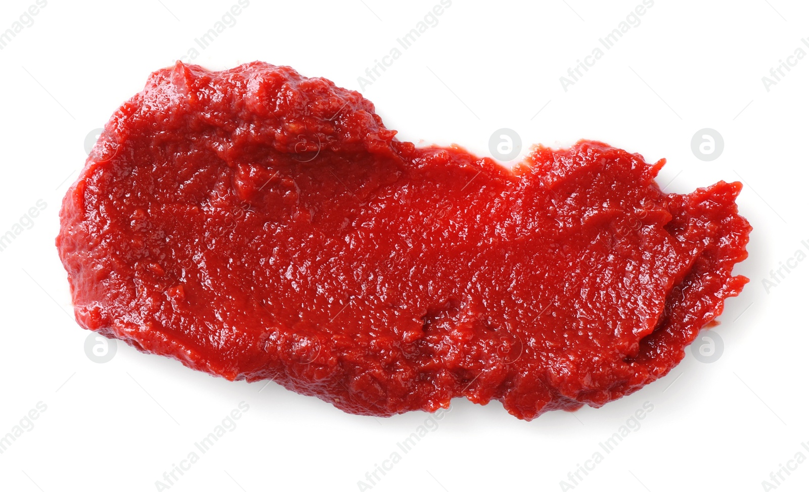 Photo of Tasty tomato paste isolated on white, top view