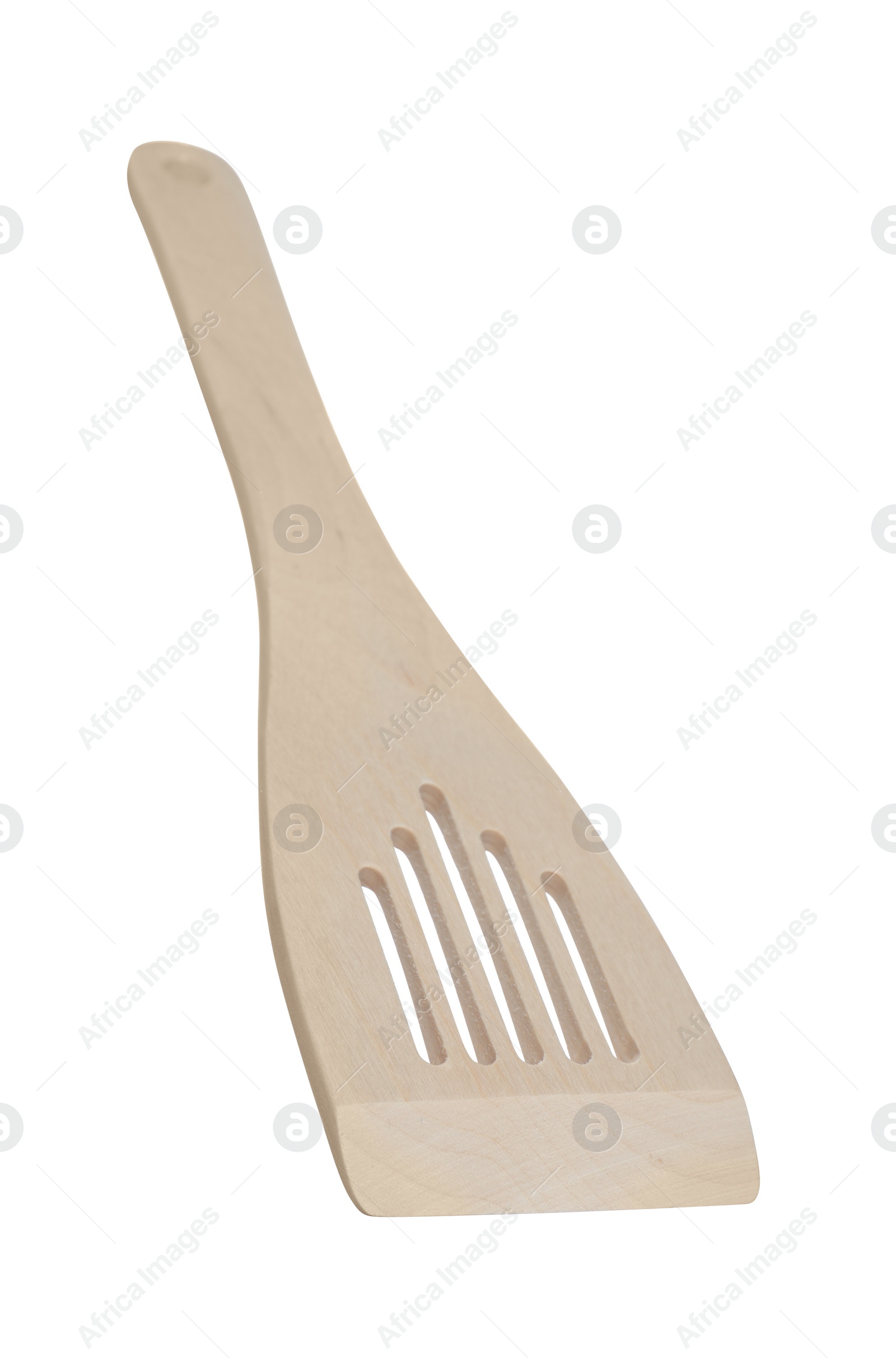 Photo of One wooden spatula isolated on white. Kitchen utensil