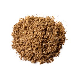 Heap of aromatic caraway (Persian cumin) powder isolated on white, top view