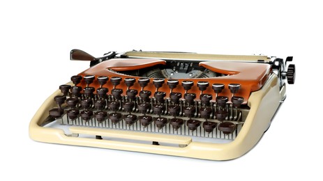 Old vintage typewriter machine isolated on white