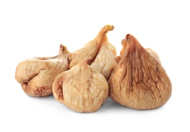 Tasty figs on white background. Dried fruit as healthy food