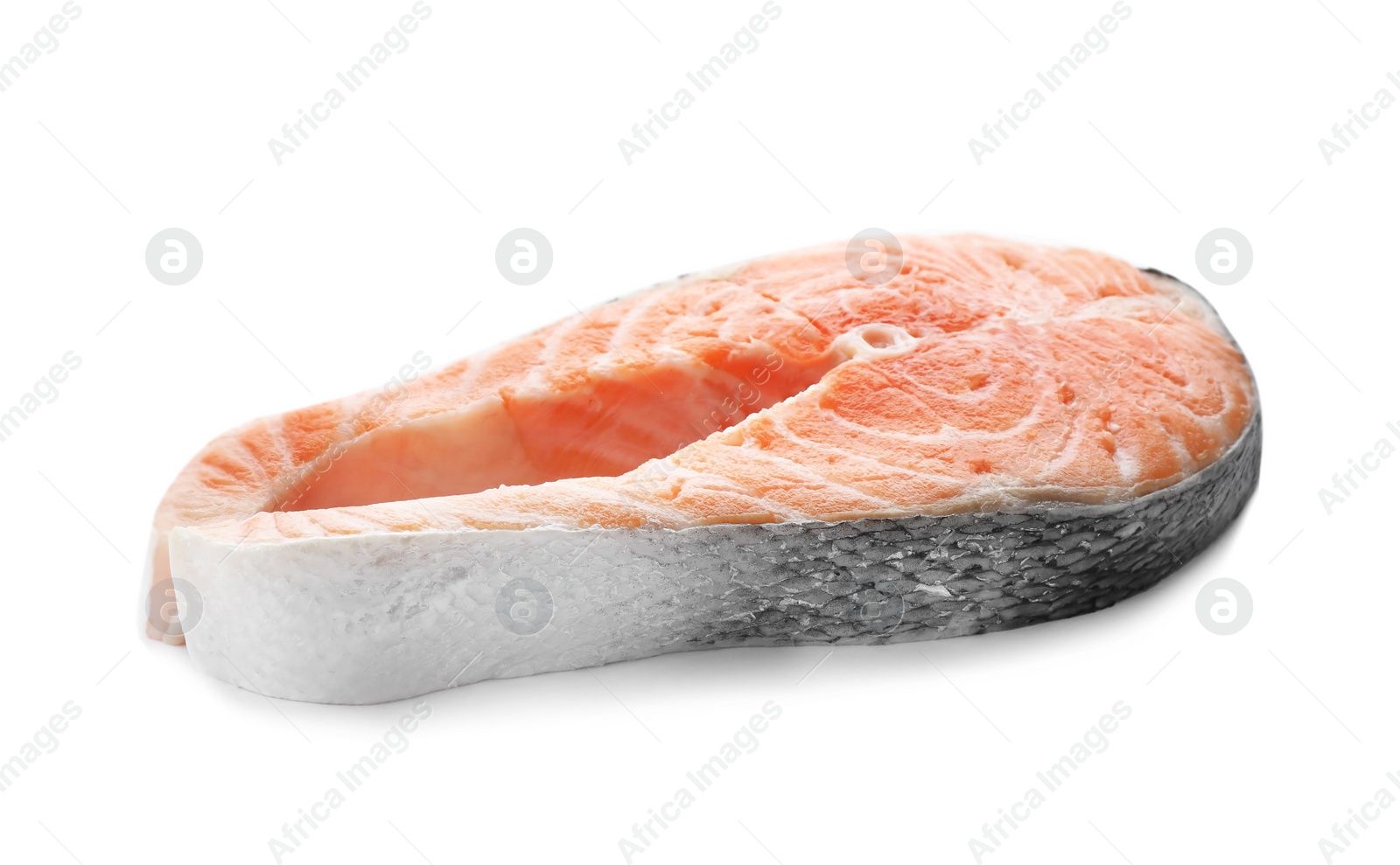 Photo of Fresh salmon steak on white background