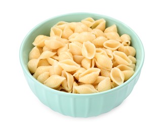 Photo of Bowl with tasty pasta on white background