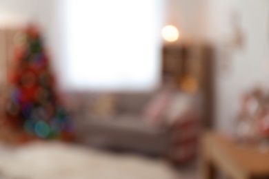 Blurred view of living room with Christmas tree