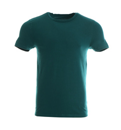 Photo of Green t-shirt on mannequin against white background
