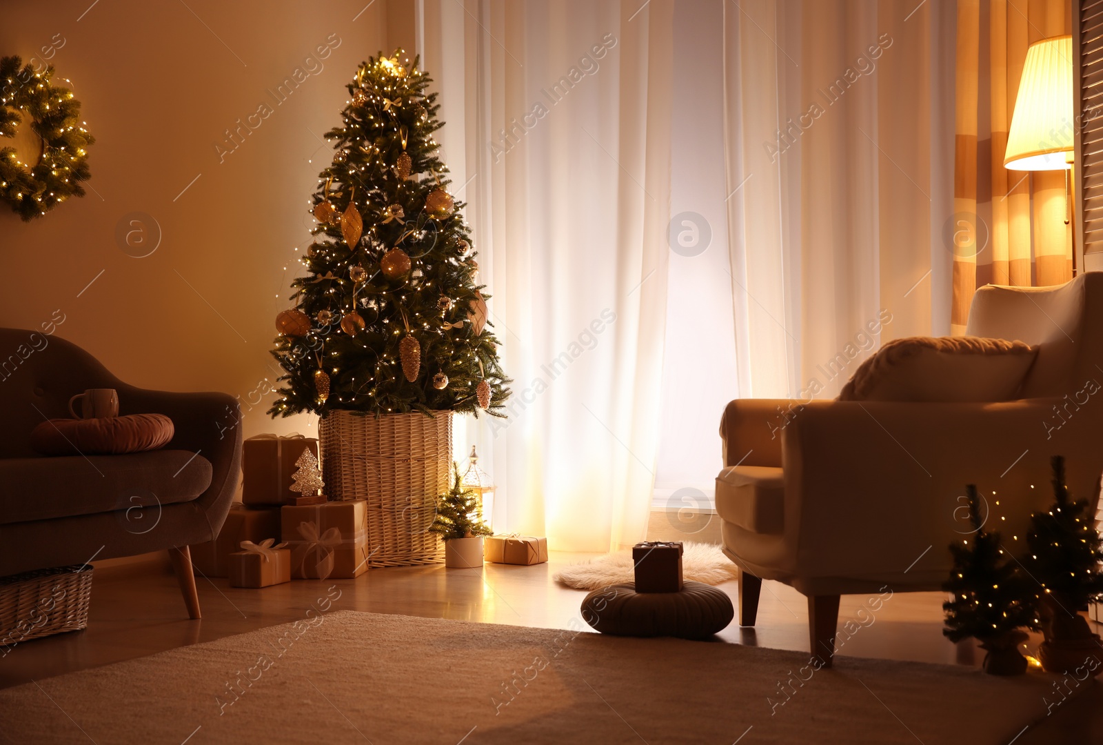 Photo of Beautiful living room interior decorated for Christmas