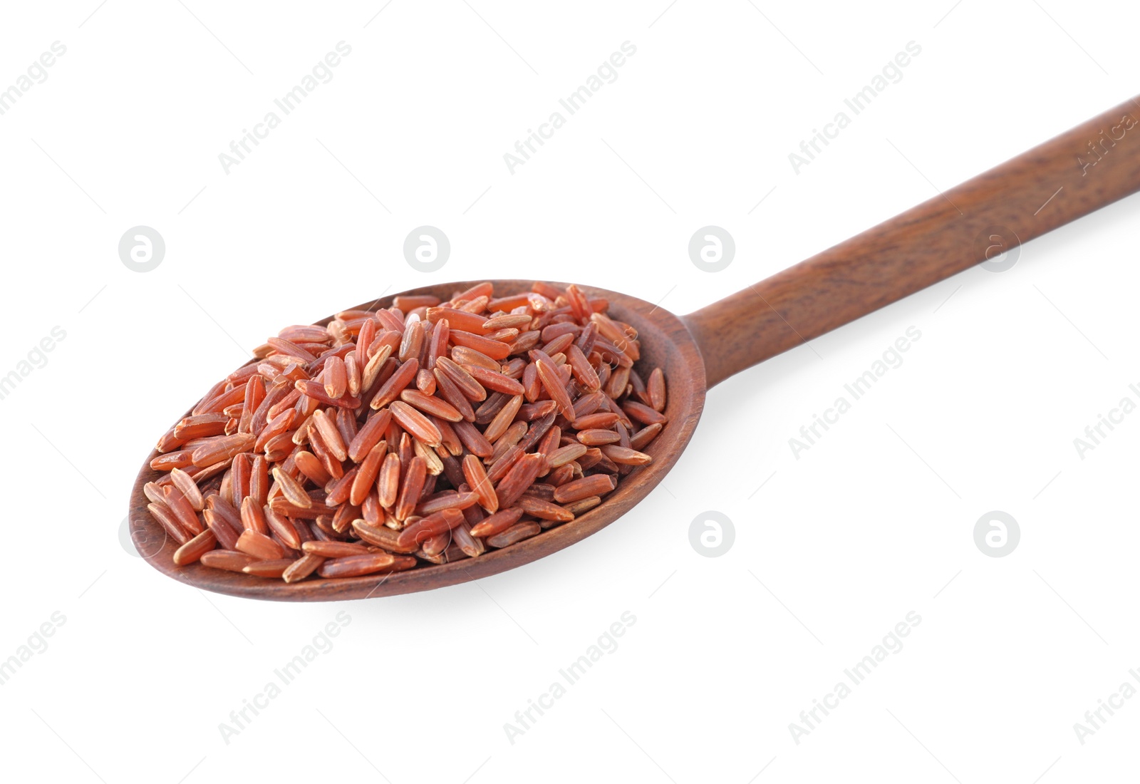 Photo of Brown rice in spoon isolated on white