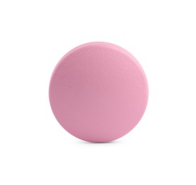 Photo of One pink pill on white background. Medicinal treatment