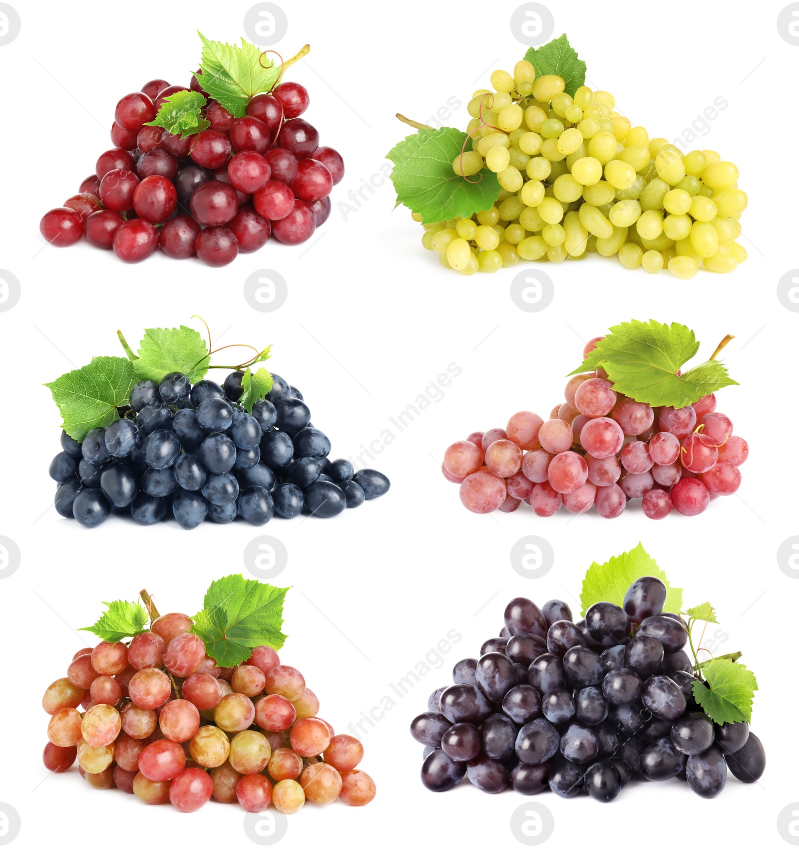 Image of Set of fresh grapes on white background