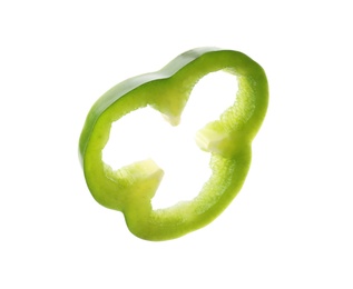 Photo of Ring of fresh green bell pepper on white background
