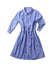 Blue striped shirt dress isolated on white, top view