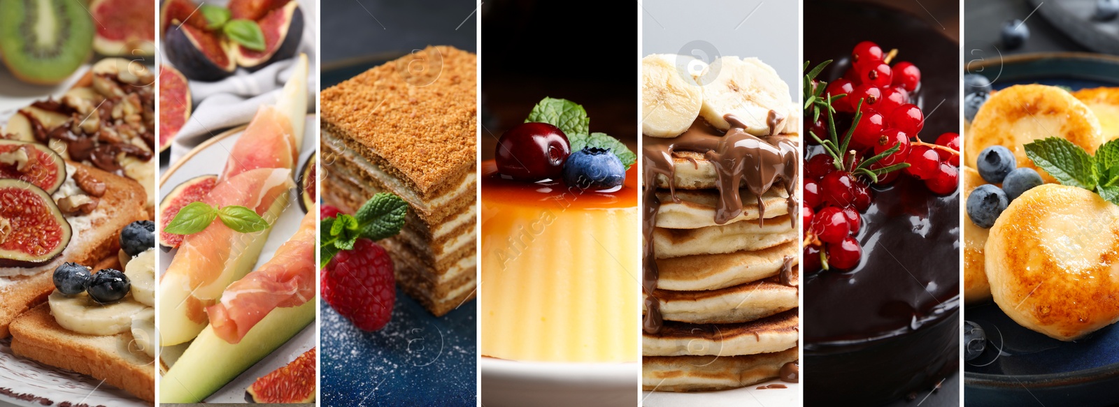 Image of Assortment of tasty dishes. Collage with different meals, closeup