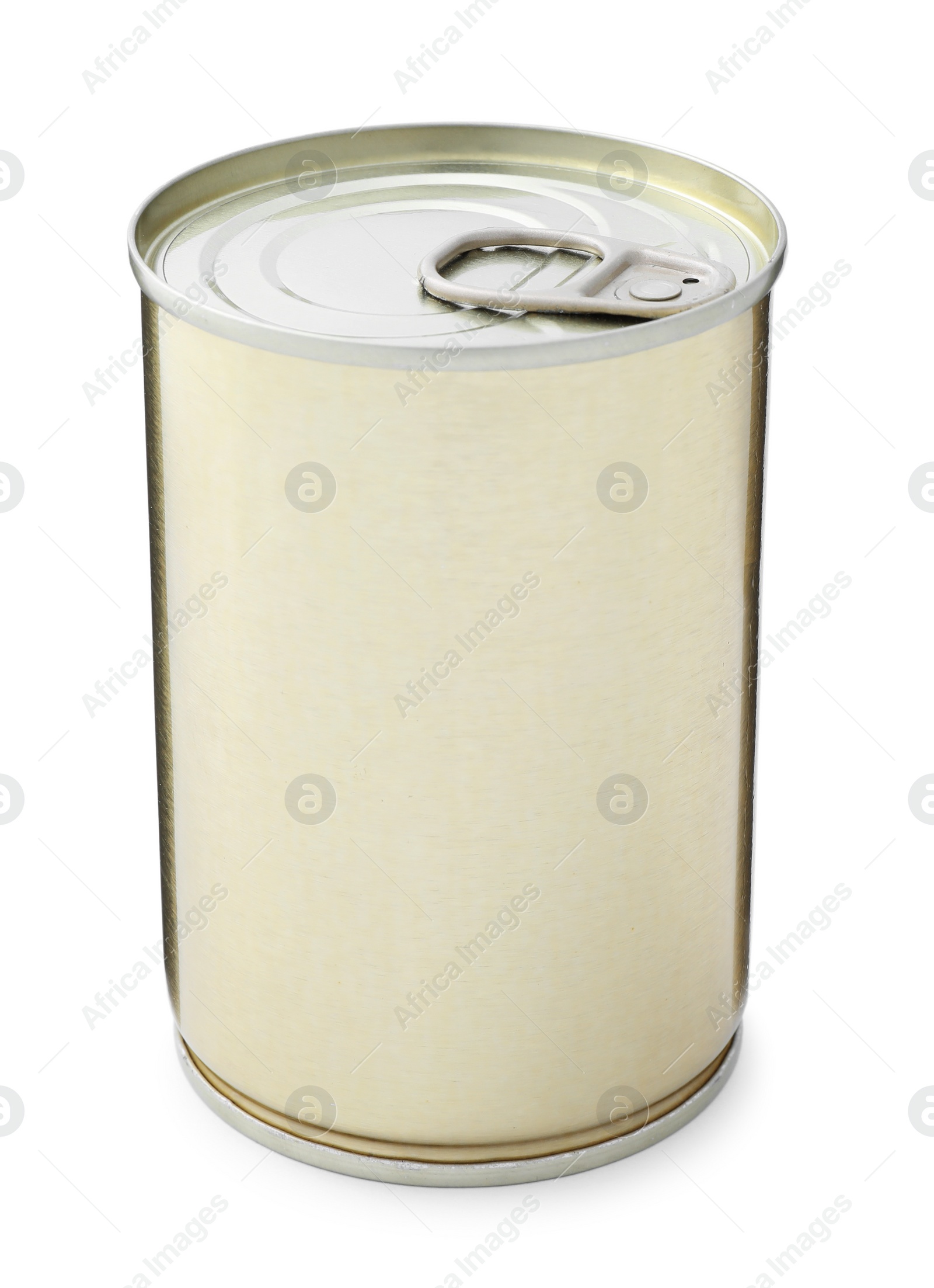 Photo of Closed tin can of food isolated on white