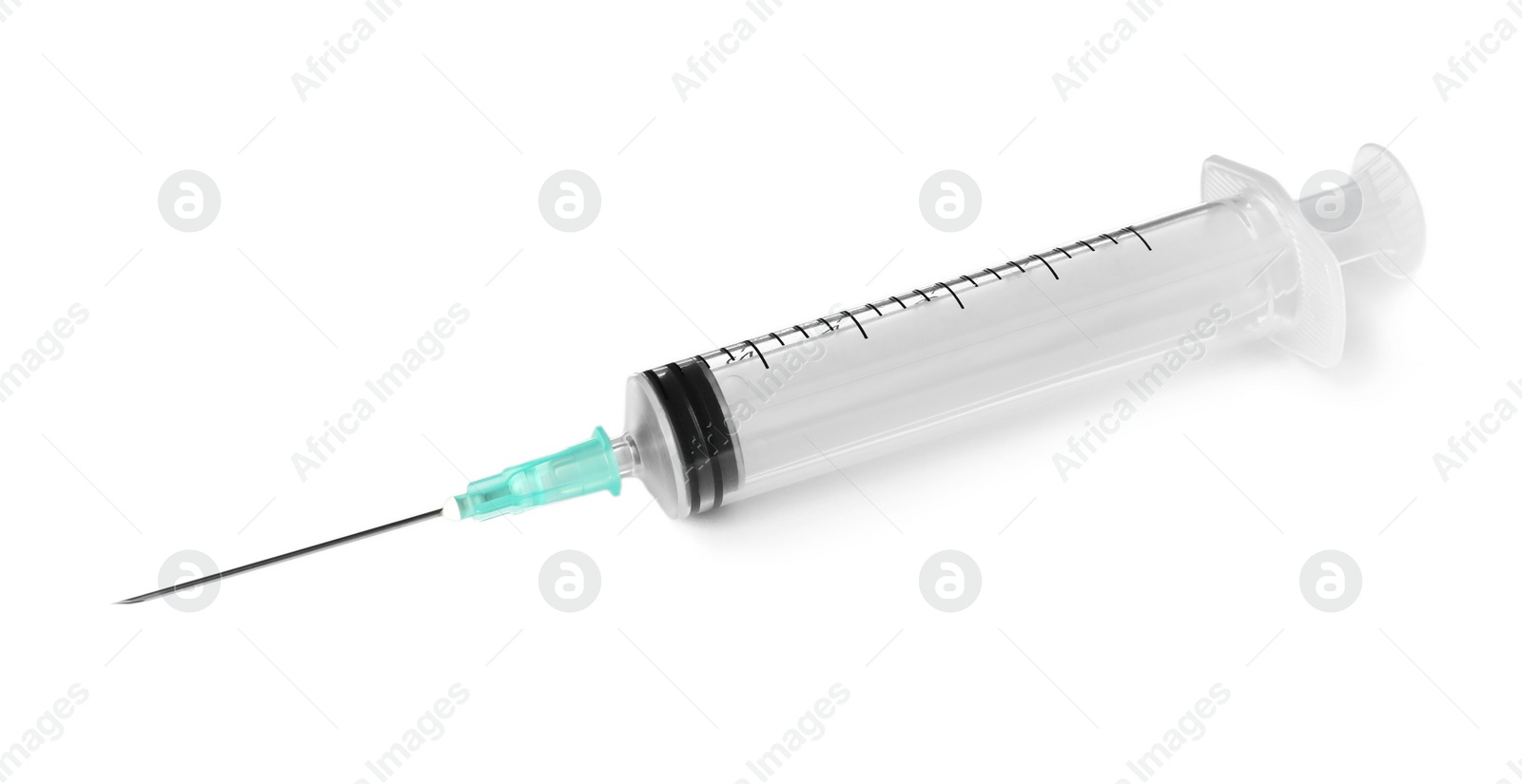 Photo of Plastic syringe on white background. Medical instrument