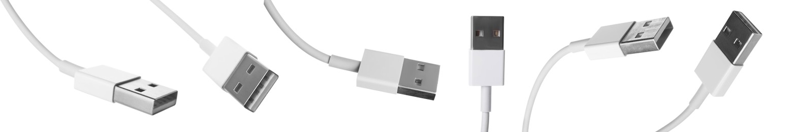 Image of USB cable on white background, views from different sides