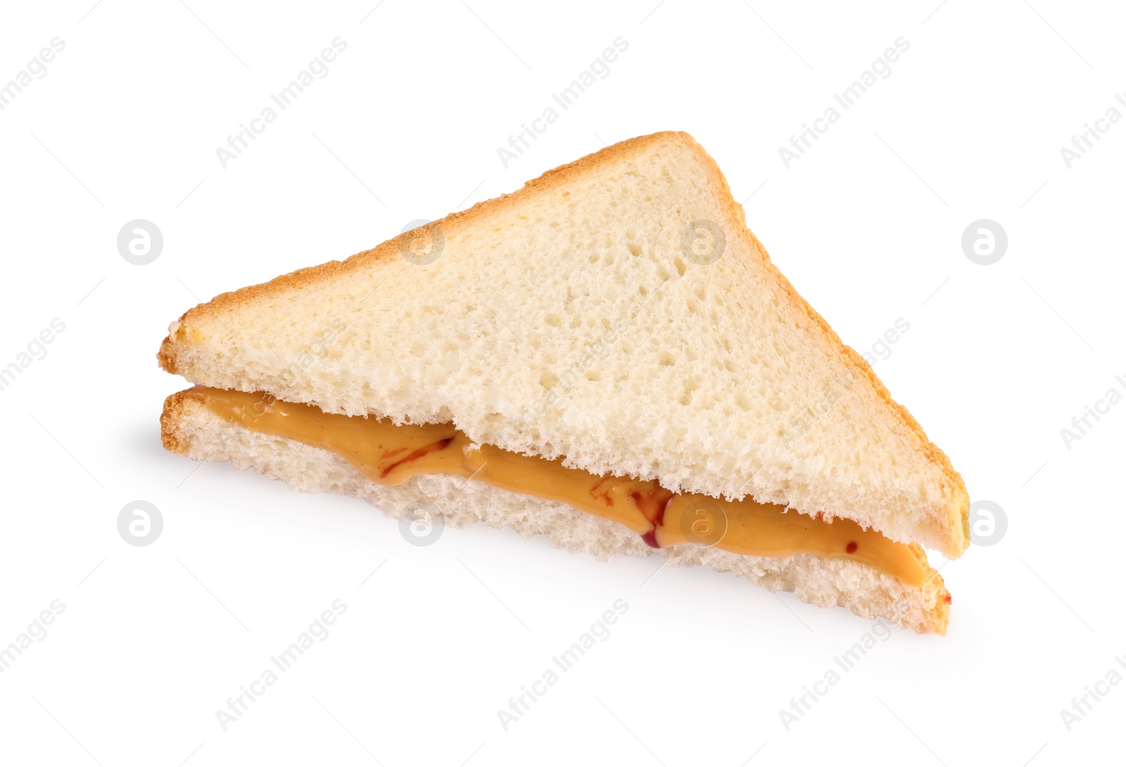 Photo of Sandwich with tasty nut butter isolated on white