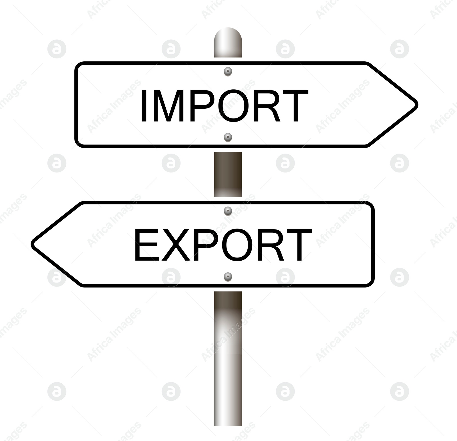 Illustration of Import Export arrow shaped road sign on white background