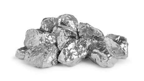 Photo of Pile of silver nuggets isolated on white