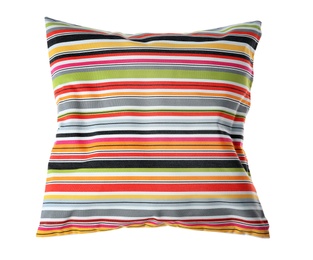 Soft decorative pillow on white background