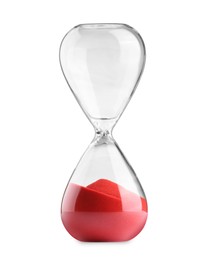 Photo of Hourglass with red flowing sand isolated on white