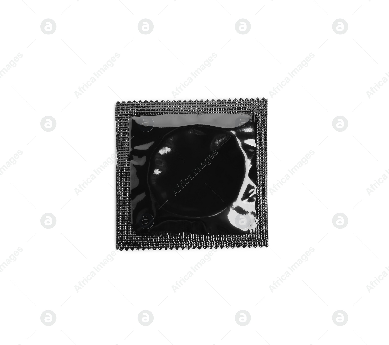 Photo of Condom package isolated on white, top view. Safe sex