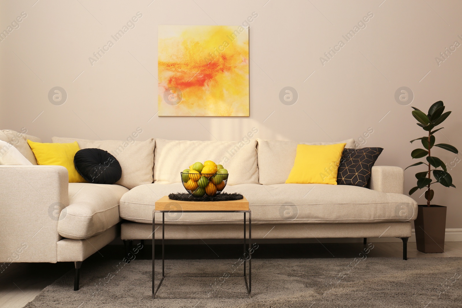 Photo of Stylish living room interior with modern comfortable sofa