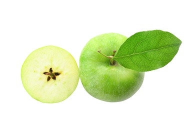 Fresh green apples on white background