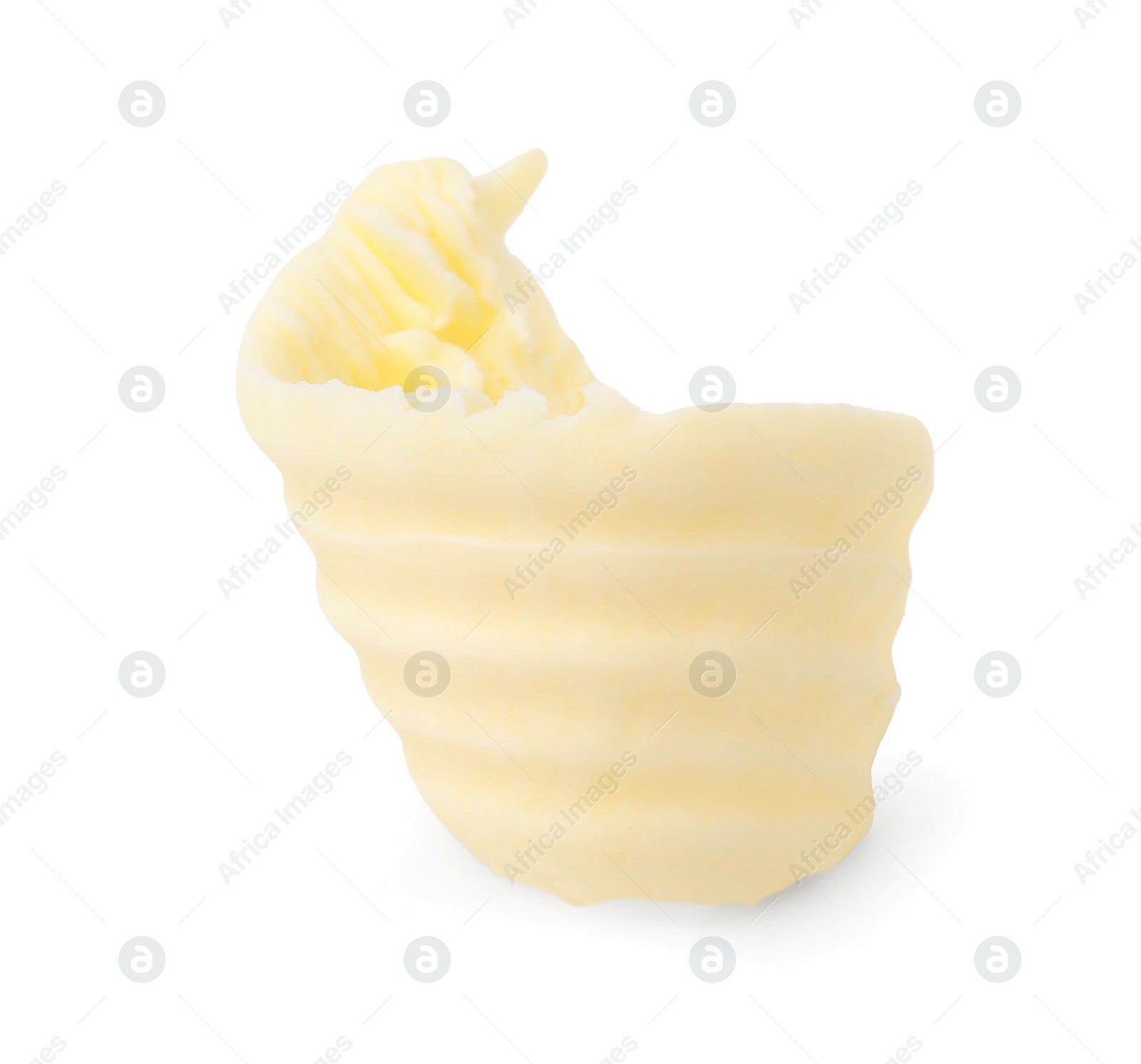 Photo of One tasty butter curl isolated on white