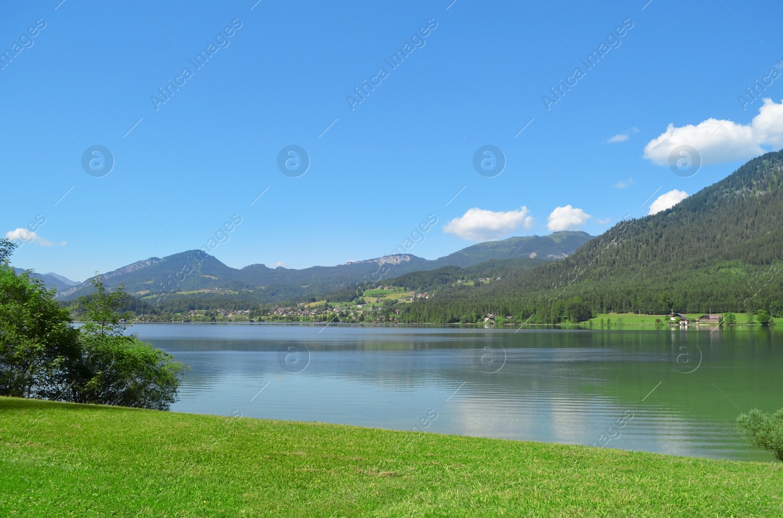 Photo of Beautiful landscape with mountains and river on sunny day