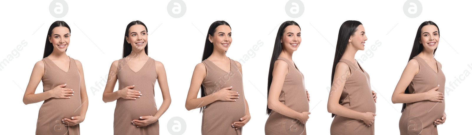 Image of Pregnant woman on white background, collection of photos