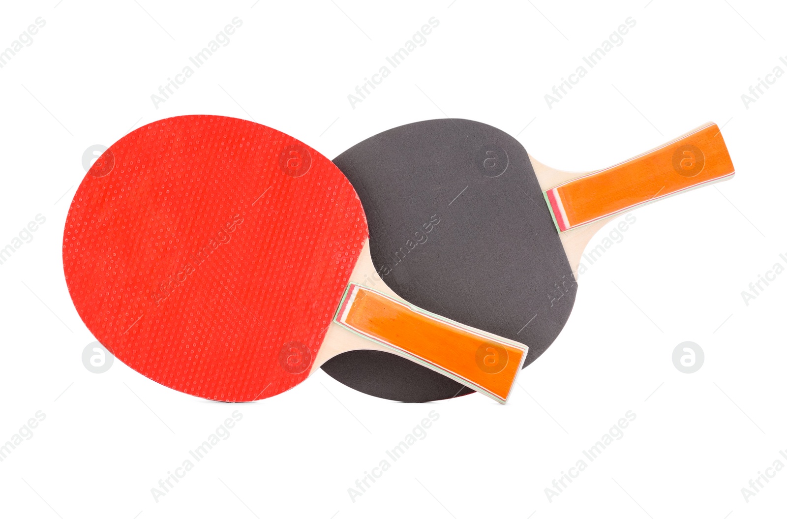 Photo of Ping pong rackets isolated on white. Sports equipment