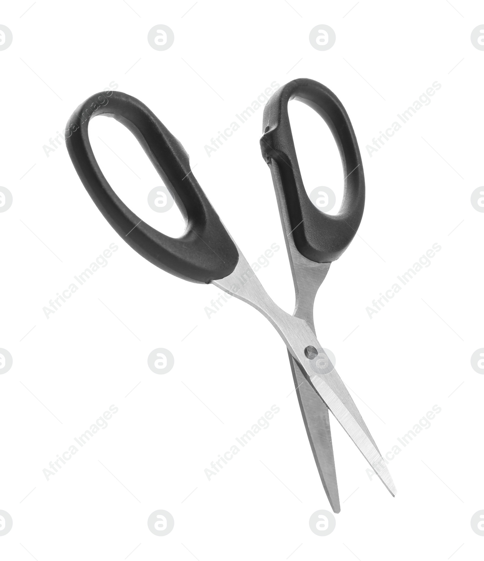 Photo of Pair of sharp scissors on white background