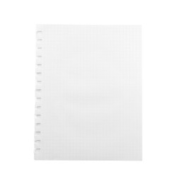 Checkered notebook sheet isolated on white, top view