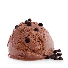 Photo of Scoop of delicious ice cream with chocolate on white background