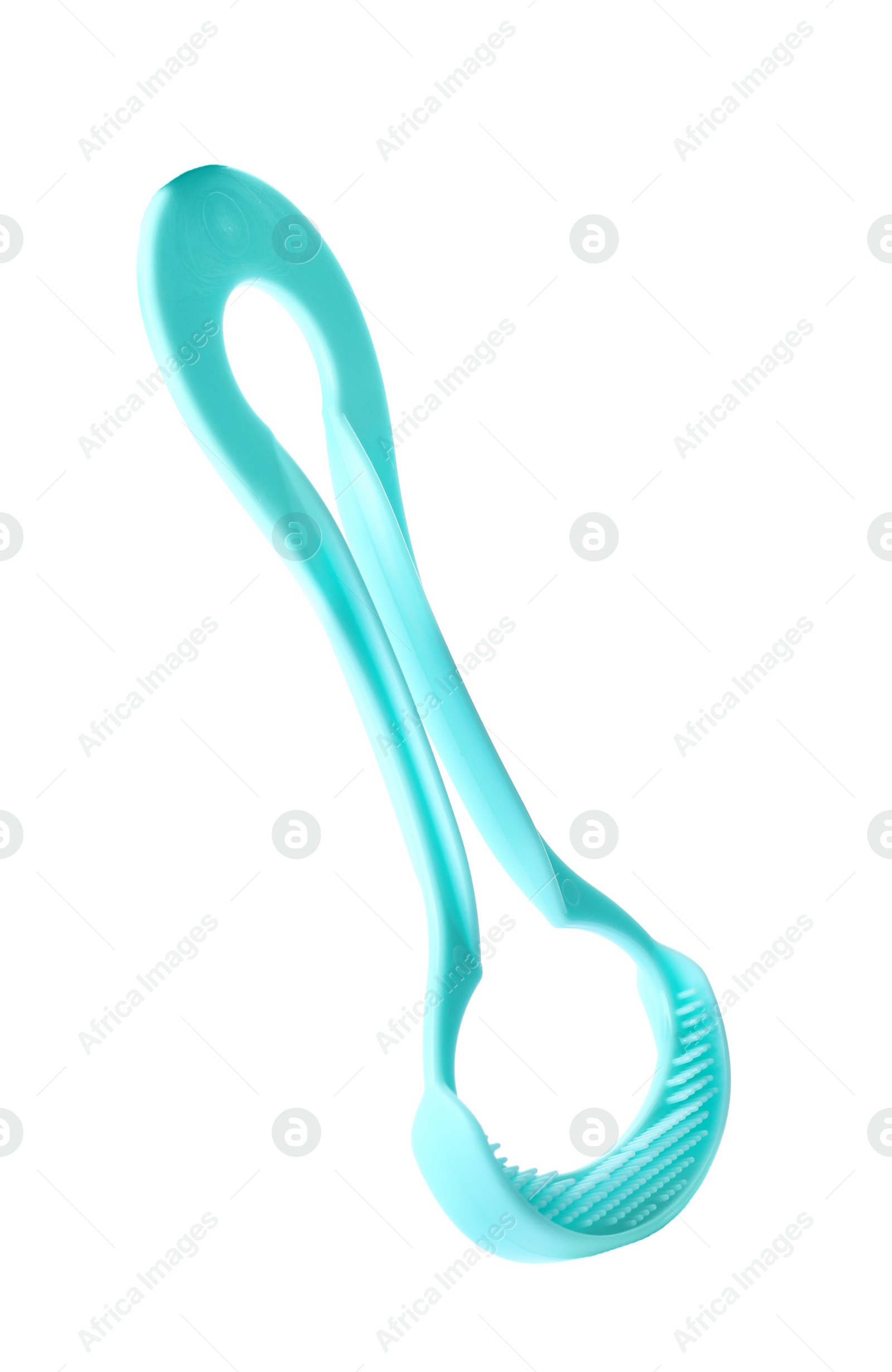 Photo of New tongue cleaner for oral care on white background