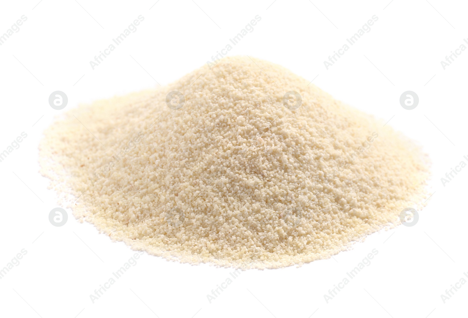 Photo of Pile of uncooked organic semolina isolated on white