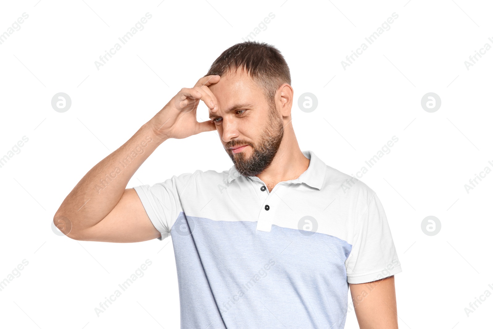 Photo of Portrait of man in casual clothes on white background