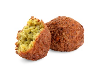 Photo of Delicious falafel balls on white background. Vegan meat products